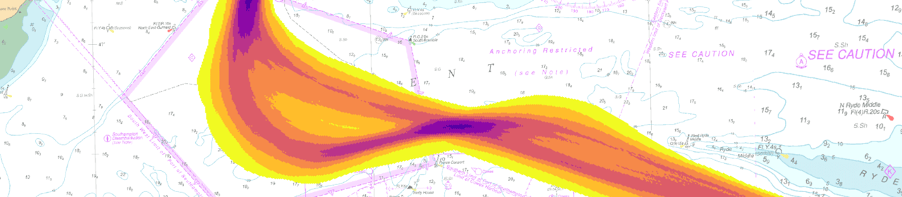 Swept path of vessels across the Solent
