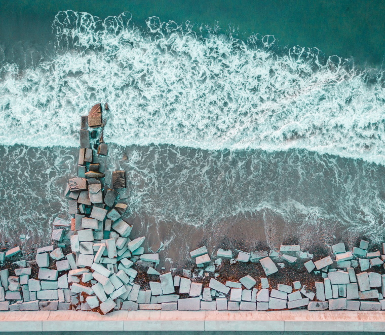 A birds-eye view of coastal protection on a beach
